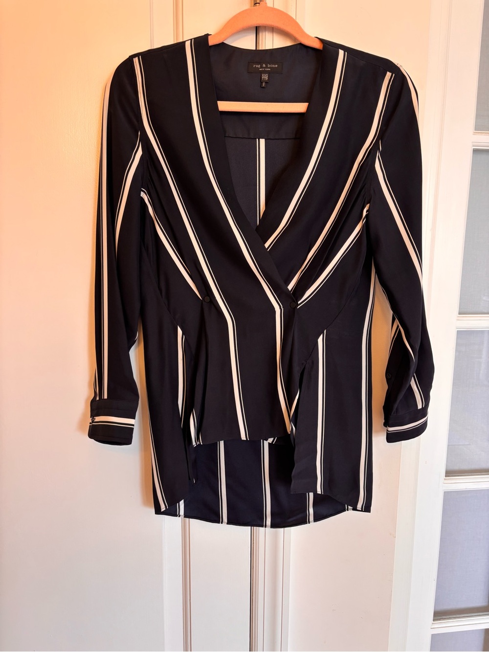 rag & bone Navy and White Striped Wrap Blouse
